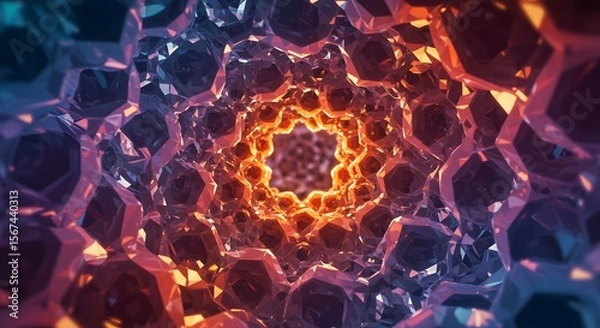Obraz Geometric tunnel of shimmering crystals with an orange glow