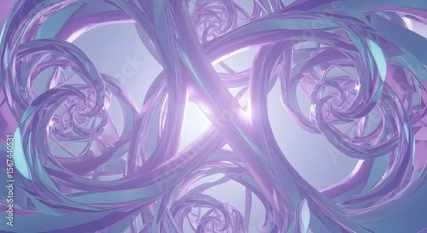 Obraz Intertwined iridescent purple and teal ribbons forming fractal spirals against a light background