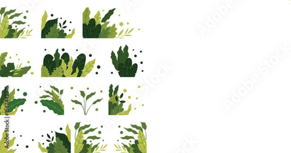 Fototapeta Collection of green leafy corner elements for design