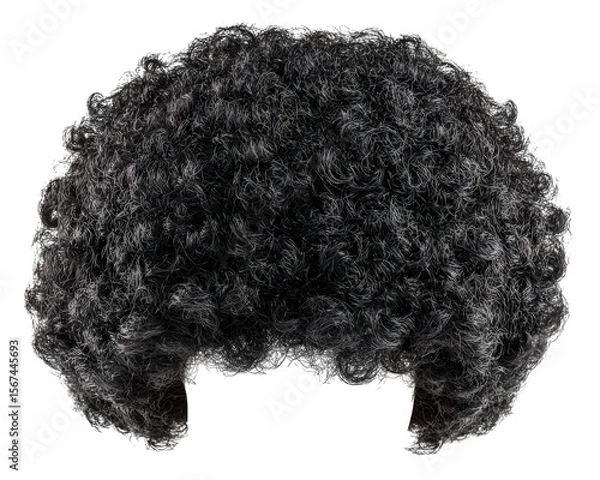 Fototapeta Curly wig afro hairstyle black synthetic hair costume accessory isolated on transparency background retro style party prop fun fluffy voluminous