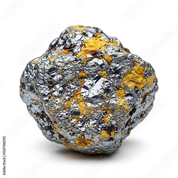 Fototapeta Rough Gold And Silver Nugget On Isolated White Background