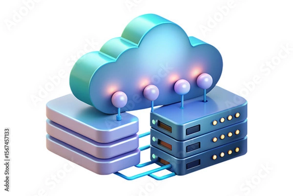 Fototapeta Three tier servers connect to the cloud in this tech illustration depicting computing, network and information technology, transparent background
