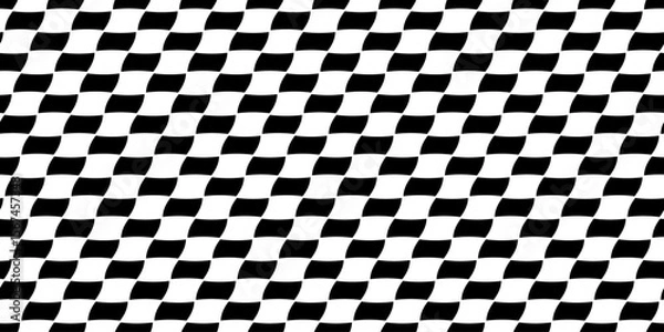 Obraz Seamless Black and White Wavy Checkered Pattern. Optical Illusion Vector Background. Bold and dynamic vector texture. Flowing, warped checkerboard for modern backgrounds, textiles, packaging, paper.