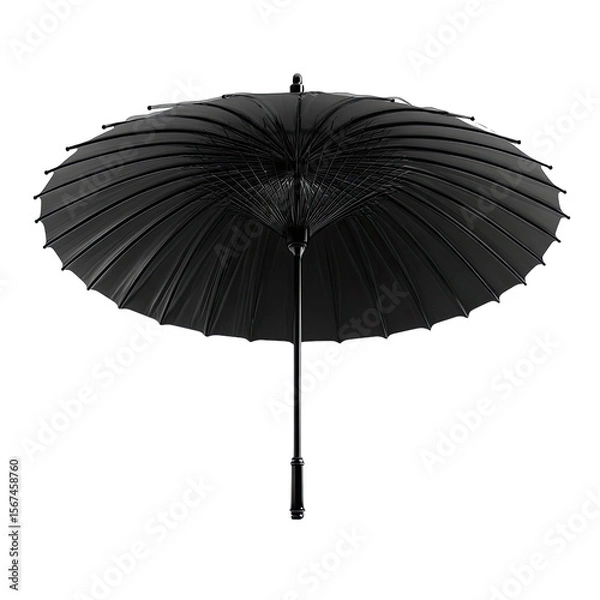 Fototapeta Black umbrella, ribbed, top-down view