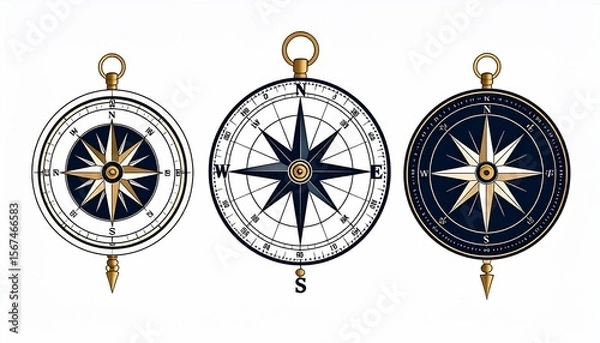 Fototapeta Vintage Compass Trio: Nautical Navigation Design