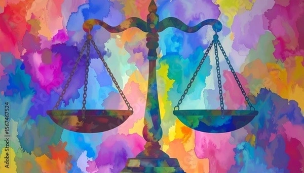 Obraz Abstract colorful balance scale symbolizing social justice, equality, and human rights
