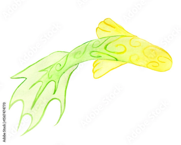 Fototapeta Watercolor yellow fish Koi carp. Goldfish. Watercolor design element.