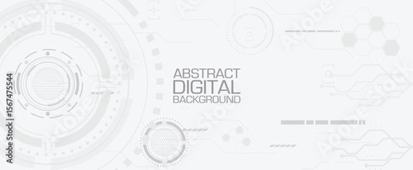 Obraz Abstract digital background with tech circles and hexagon elements on a light gray theme