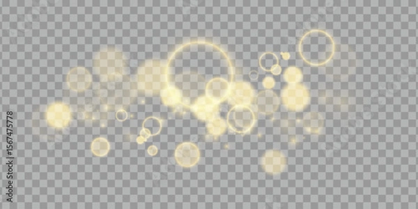 Obraz Golden bokeh light effect on transparent background, perfect for festive, elegant, or magical designs.