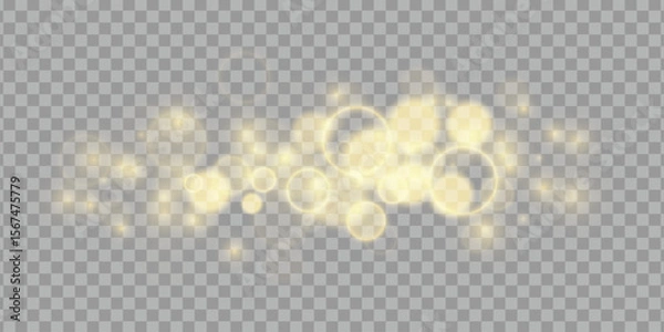 Obraz Golden bokeh light effect on transparent background, perfect for festive, elegant, or magical designs.