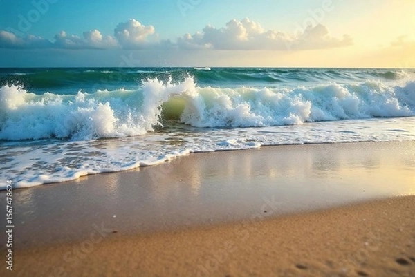 Fototapeta Powerful Ocean Waves Sculpting a Dramatic Sand Beach Intense Coastal Power and Unique Textures