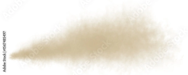 Fototapeta Sandstorm dust soil particles isolated on transparent white background. Brown smoke sand dust powder explosion effect. Floating dirt air smog overlay. Graphic design elements. PNG