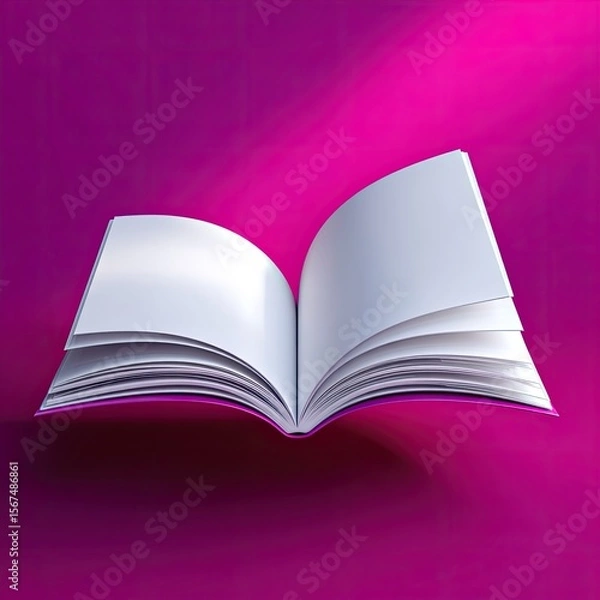 Fototapeta Open White Book Floating on Soft Pink Background