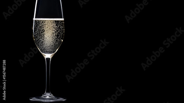 Obraz Champagne flute filled with bubbly liquid set against a black backdrop