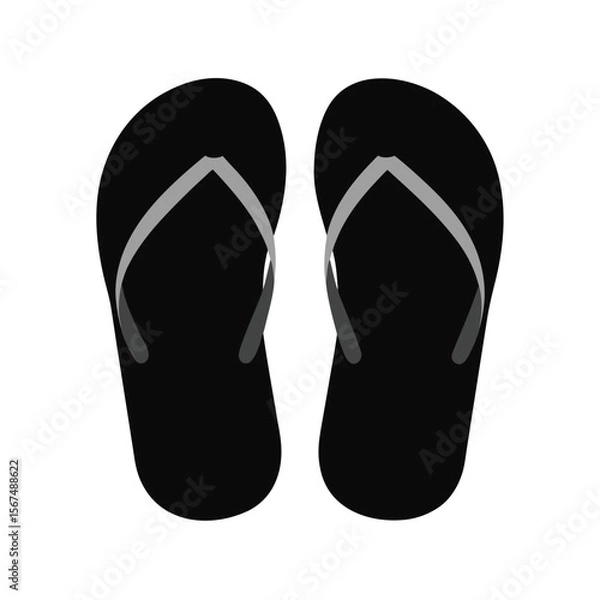 Fototapeta Plain Black Flip Flops Side View Vector Style