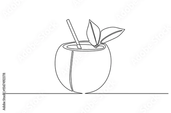 Obraz Continuous one line drawing of Coconuts fruit beach. Single line drawing illustration of Coconut water. Summer holiday concept vector art. Doodle line illustration.
