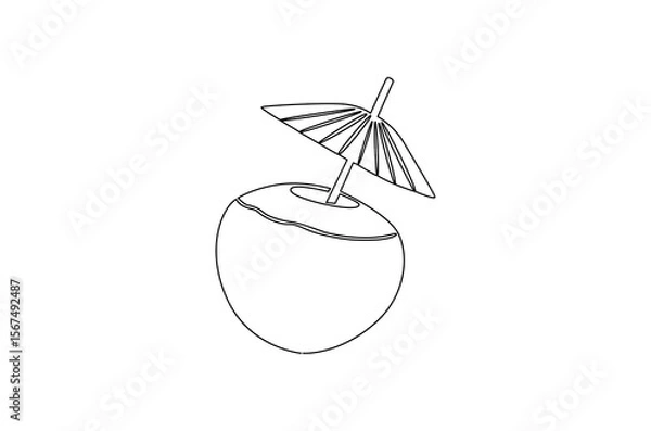 Obraz Continuous one line drawing of Coconuts fruit beach. Single line drawing illustration of Coconut water. Summer holiday concept vector art. Doodle line illustration.