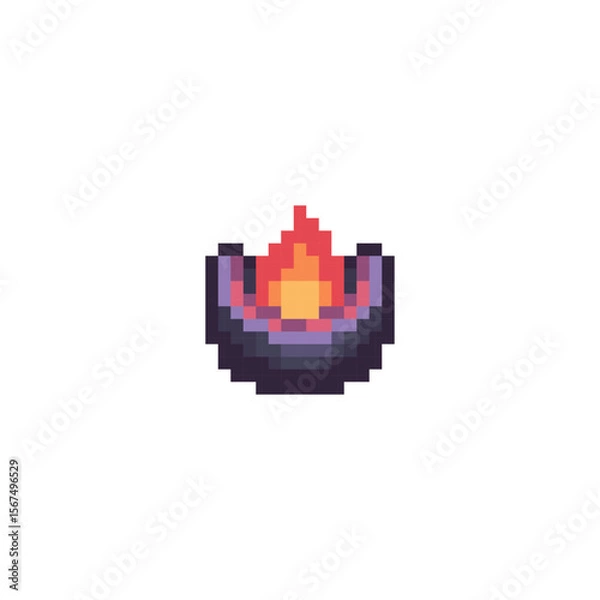 Fototapeta Pixel art of a small animated flame in a bowl, campfire, torch, lighting effects in RPG or dungeon environments.