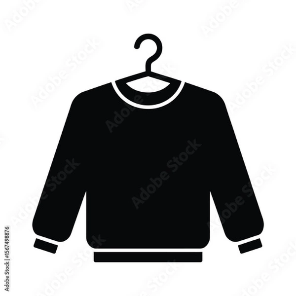 Obraz A minimalist black and white Silhouette of a crew neck sweatshirt hanging on a black plastic hanger