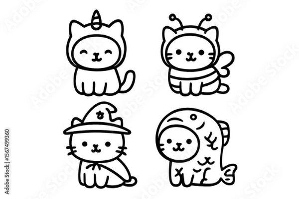 Fototapeta Cute cartoon cats in various playful costumes for a fun and festive atmosphere