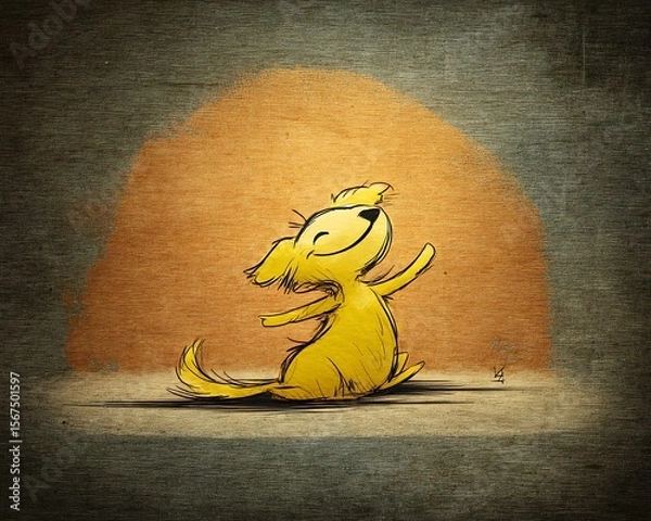 Obraz Happy yellow dog joyfully dances under warm light, textured background