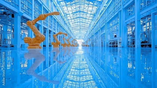 Obraz Industrial robotic arms in a modern factory