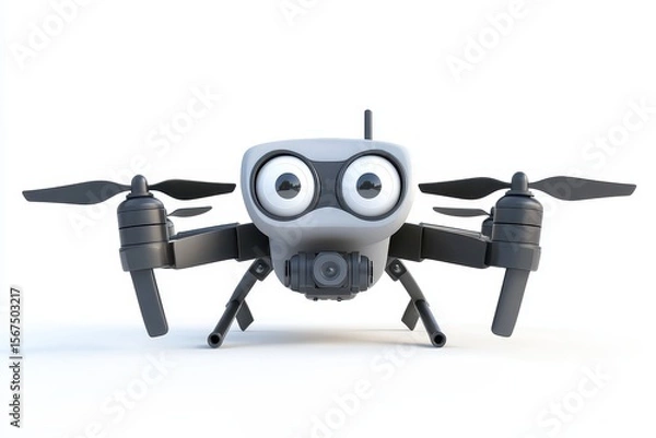 Obraz Drone isolated in 3d cartoon character on white background