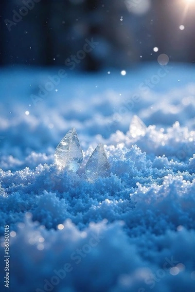Fototapeta Sparkling Ice Crystals on Frozen Surface Reflecting Cold Light Magical Winter Wonderland Landscape