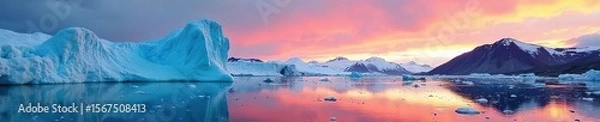 Fototapeta Greenlands Dramatic Icebergs A Panoramic View of Pristine Arctic Beauty