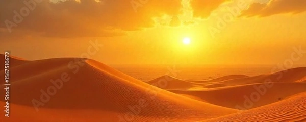 Fototapeta Scorching Sun Beats Down on Shimmering Desert Dunes A Desolate Landscape Under Relentless Heat