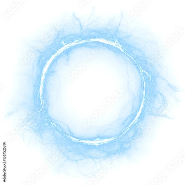 Fototapeta Blue Ball lightning on a transparent background. Abstract electric lightning strike. Light flash, thunder, spark. PNG
