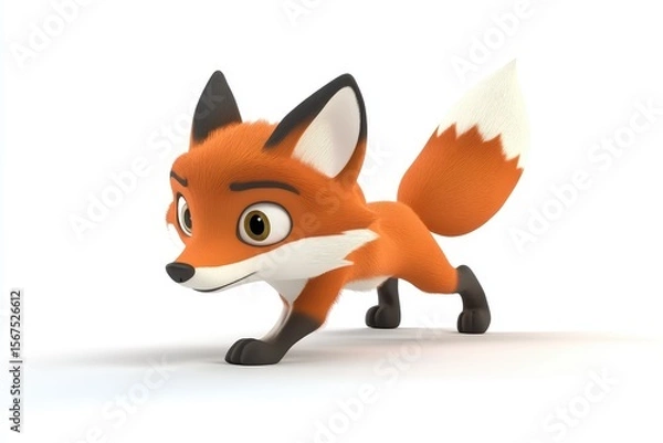 Obraz Fox sneaking quietly 3d cartoon character on white background