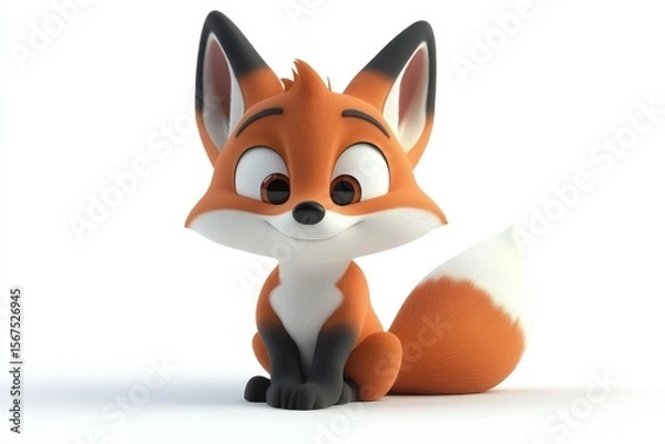Obraz Fox sneaking quietly 3d cartoon character on white background