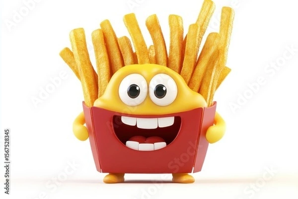 Obraz French Fries isolated in 3d cartoon character on white background