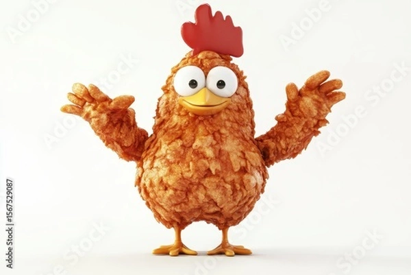Obraz Fried Chicken isolated in 3d cartoon character on white background