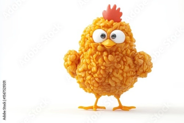 Obraz Fried Chicken isolated in 3d cartoon character on white background