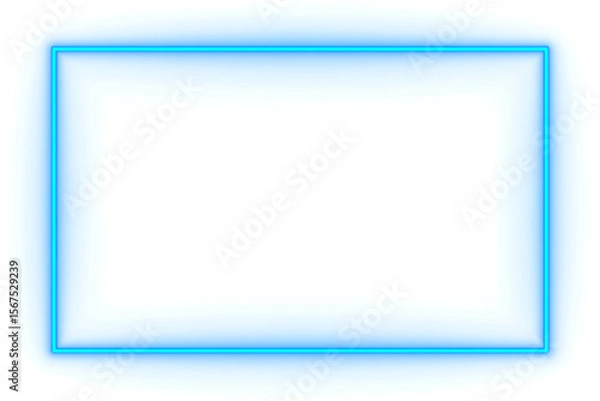 Fototapeta Blue neon rectangle shape frame. Glowing neon border isolated on transparent background. Shine glow light neon sign frame. Banner, Mockup, template for presentation or montage, Design elements, PNG