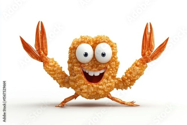 Obraz Fried Shrimp (Long John Silver's) isolated in 3d cartoon character on white background
