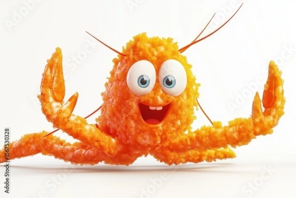 Obraz Fried Shrimp (Long John Silver's) isolated in 3d cartoon character on white background