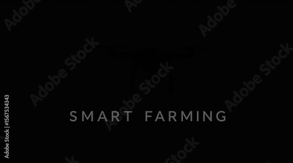 Fototapeta A geometric logo design representing smart farming, with contrasting chiaroscuro lighting and silhouetted drones over abstract farmland.