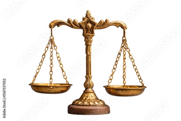 Fototapeta A classic brass balance scale symbolizing justice and fairness.