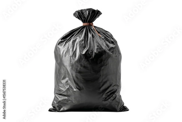 Fototapeta A black garbage bag filled with waste, tied at the top to contain its contents.