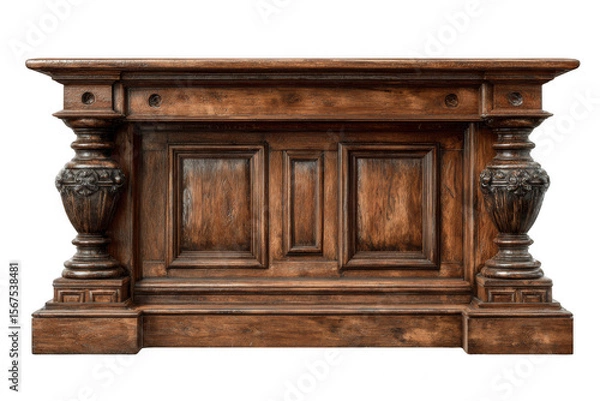 Fototapeta Elegant wooden cabinet with intricate carvings and a rich finish.