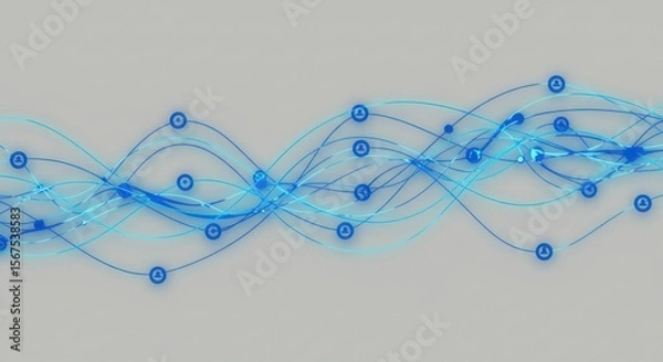 Fototapeta Abstract wavy lines with glowing blue circles