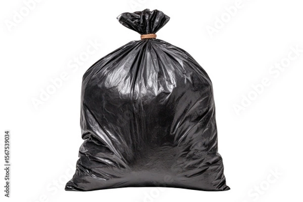Fototapeta A large black garbage bag filled with waste, tied securely at the top.