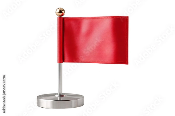 Fototapeta Small red flag on a silver stand, often used to signal warnings or alerts.