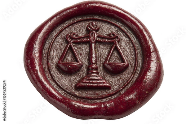 Fototapeta Wax seal featuring a scale symbolizing justice, embossed with intricate details.