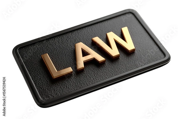 Fototapeta A metallic plaque with "LAW" embossed in gold letters on a textured black surface.