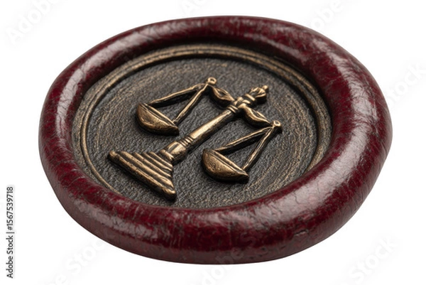 Fototapeta Bronze seal featuring scales of justice set in a textured circular base.