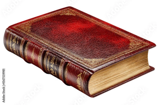 Fototapeta A vintage leather-bound book with ornate detailing and gilded edges, showcasing its rich texture and classic design.